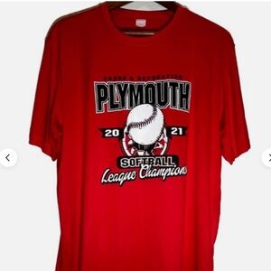 Plymouth Softball League Champions Sport-Tek Shirt Mens XL Red Parks &‎ Rec 2021